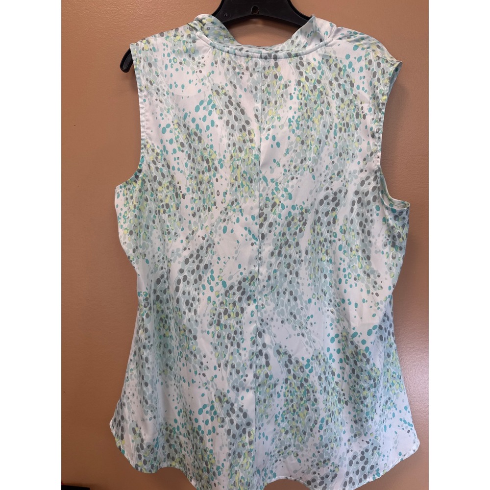 Apt. 9 Womens XL Sleeveless Cowl Neck Blouse Teal Grey Abstract Dot Print Top - Picture 3 of 4